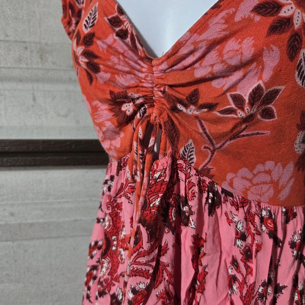 Free People Floral Babydoll Top Pink Orange Y2K Fairycore Handkerchief Hem Small